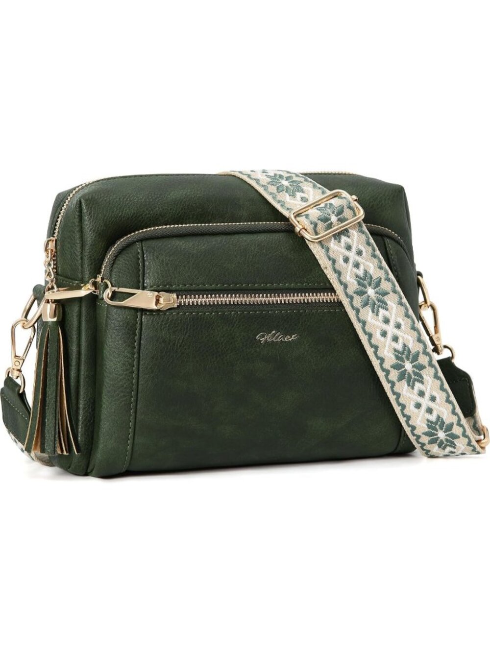 Women Green Zipper Vegan Leather Purses Stylish Designer Pockets Crossbody Bags